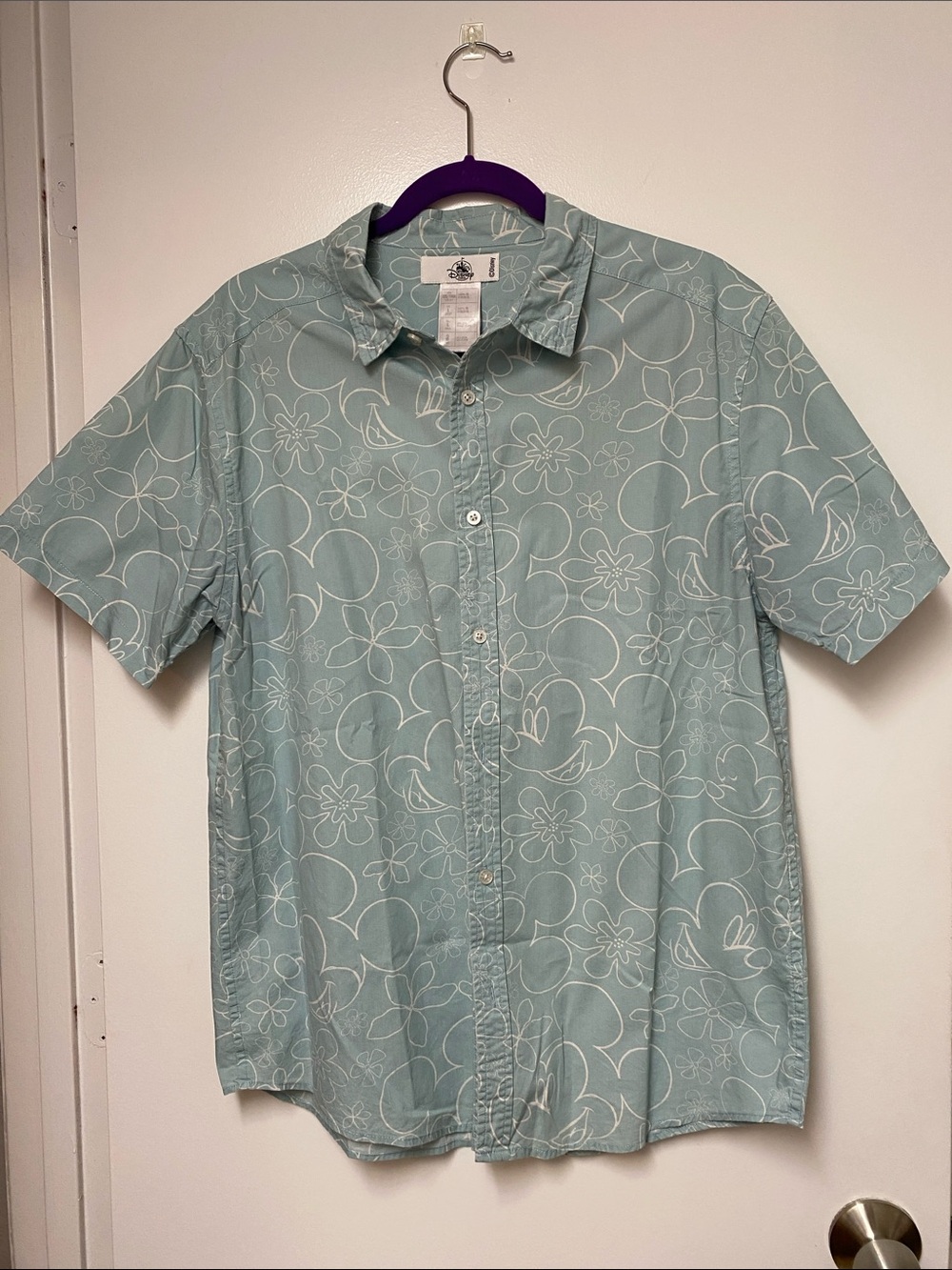 Disney Parks Men’s Polynesian Tiki Mickey Mouse Button Down Shirt size Large